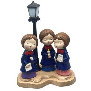 Vintage Christmas figurines Carolers lamp post stand Hand Painted Ceramic READ